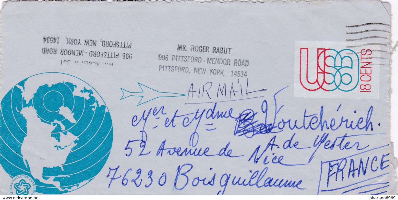 Enveloppe Entier Postal Pittsford New York à Bois Guillaume France - Otros & Sin Clasificación