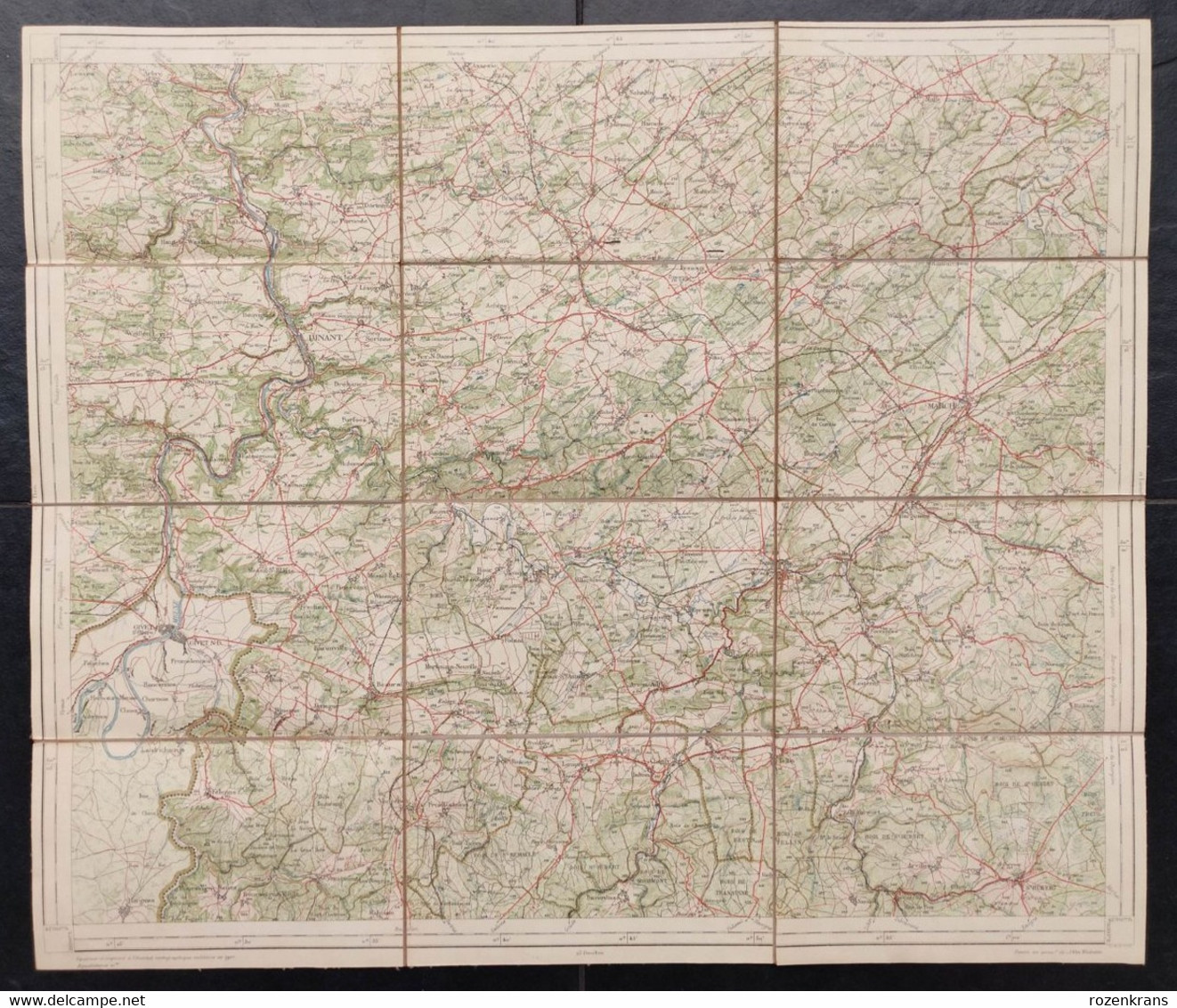 Carte Topographique Toilée Militaire STAFKAART 1907 Dinant Hastiere Givet St Hubert Ciney Nassogne Han S Lesse Rochefort - Topographical Maps