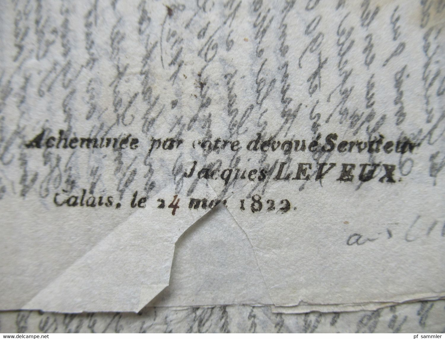 GB 1822 Forwarded letter aus Liverpool via Calais Forwarder Jacques Leveux Calais Faltbrief mit Inhalt
