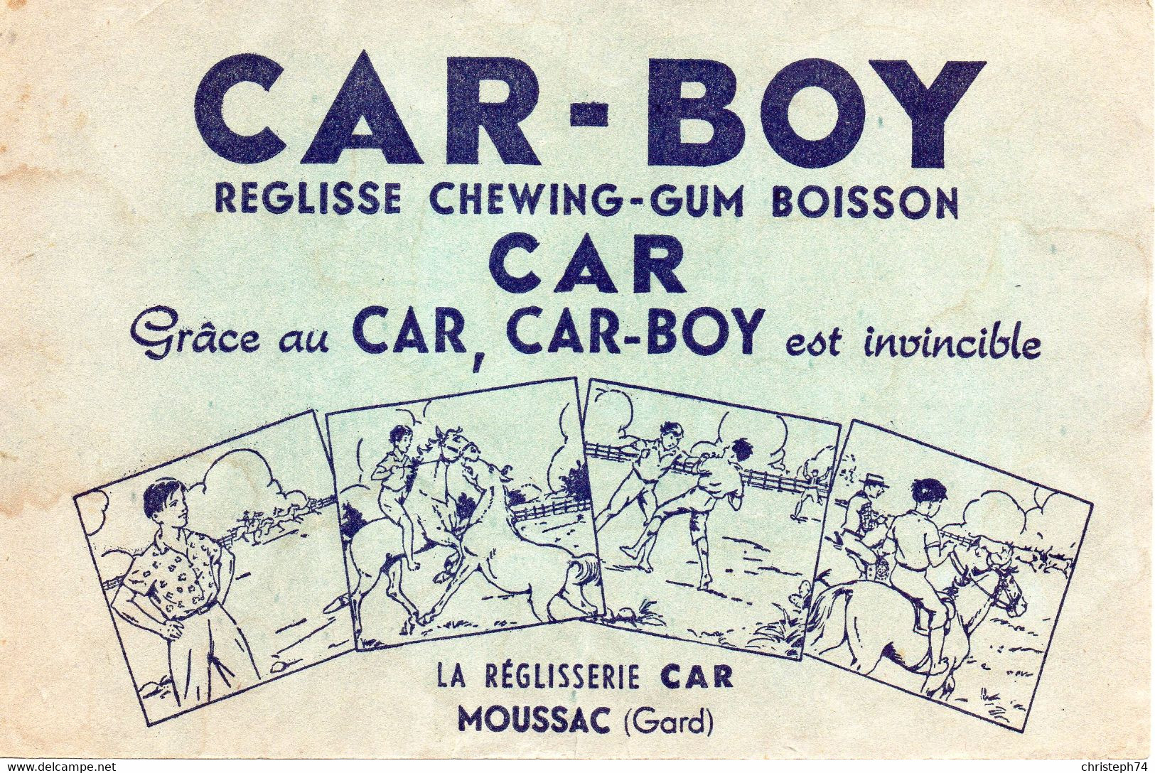 Buvard CAR-BOY Réglisse Chewing-gum Boisson Chevaux SUPERBE - Dieren