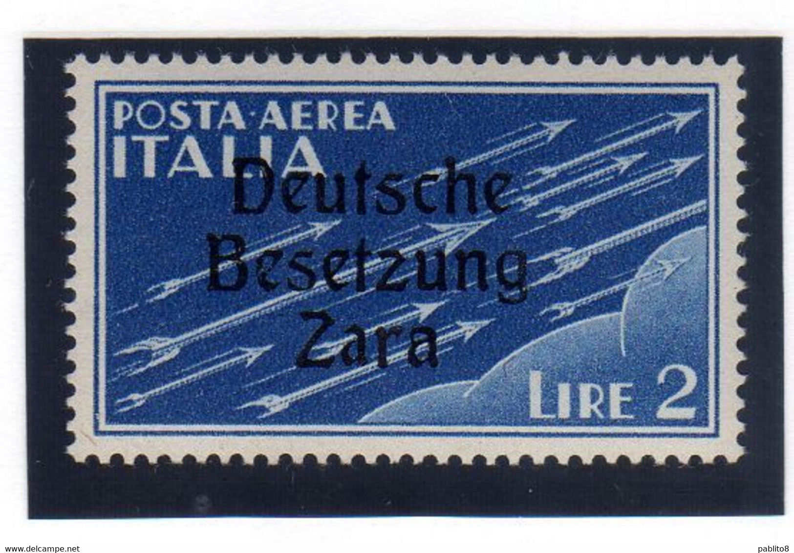 ZARA OCCUPAZIONE TEDESCA GERMAN OCCUPATION 1943 POSTA AEREA AIR MAIL VARIETÀ VARIETY LIRE 2 MNH FIRMATO SIGNED - Occup. Tedesca: Zara