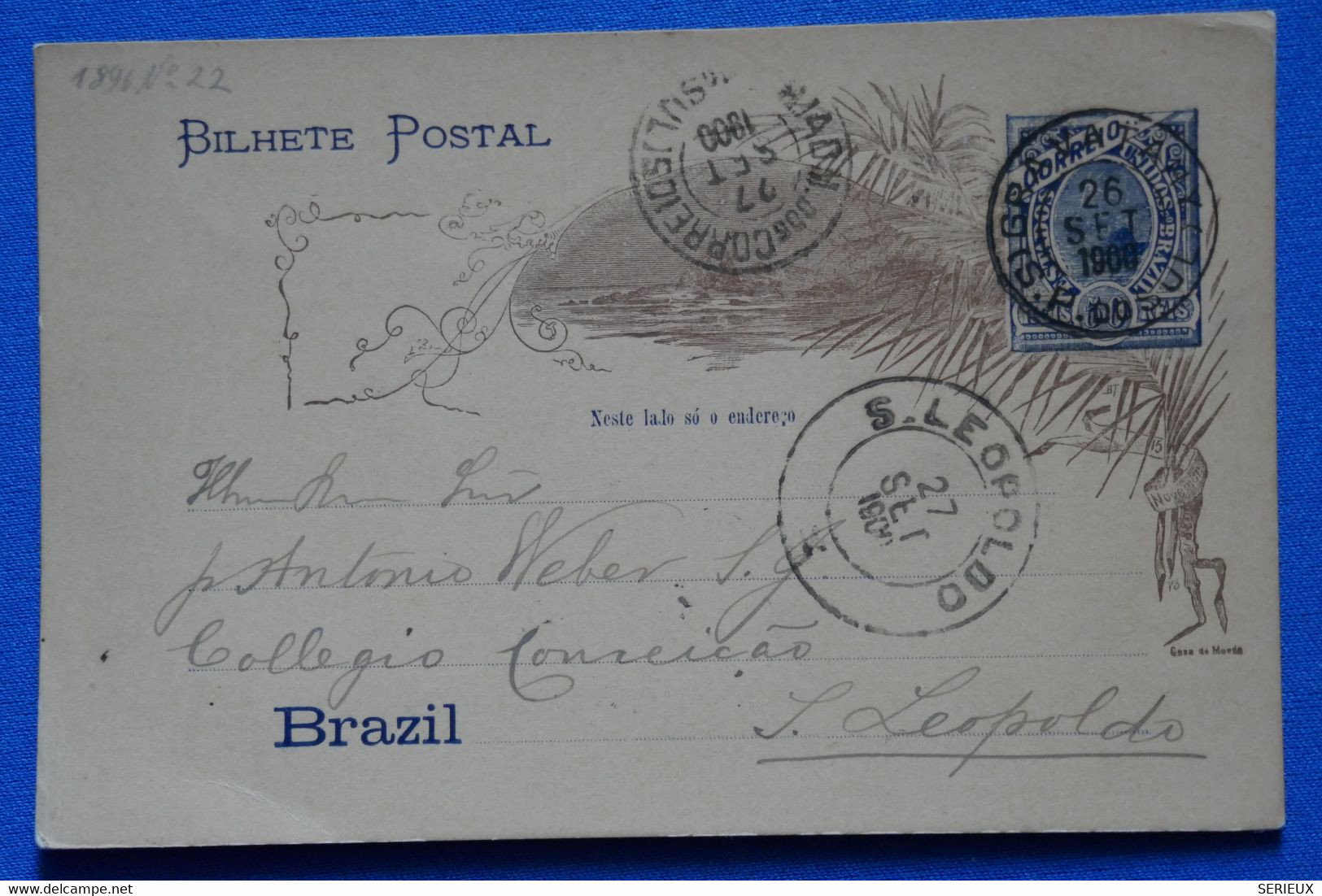 P7 BRESIL BELLE CARTE 1900 LEOPOLDO +AFFRANCHISSEMENT PLAISANT - Covers & Documents