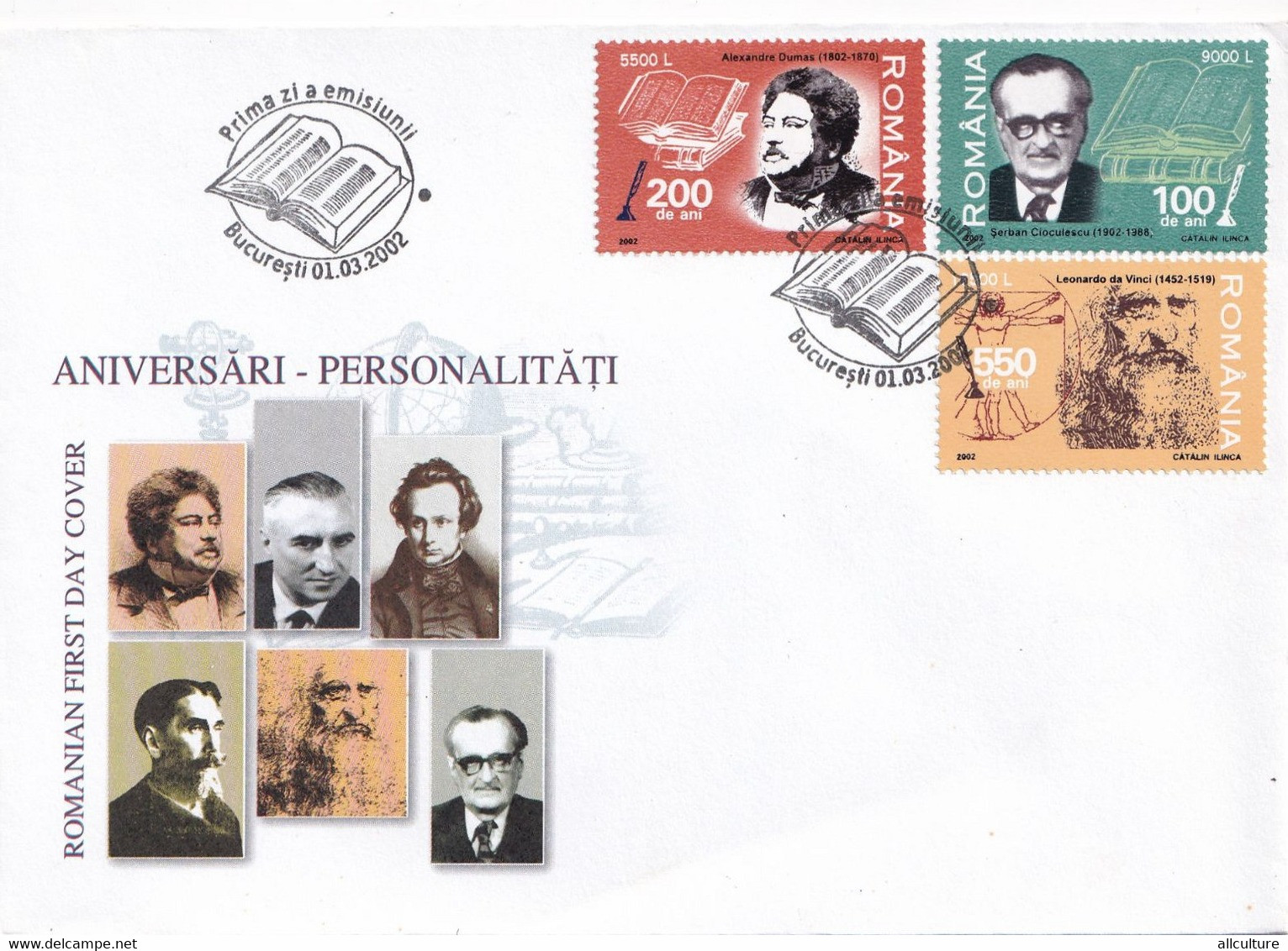 A2710 - Aniversari- Personalitati, Romania, Prima Zi De Emisiune Bucuresti 2002 2 Covers FDC - FDC