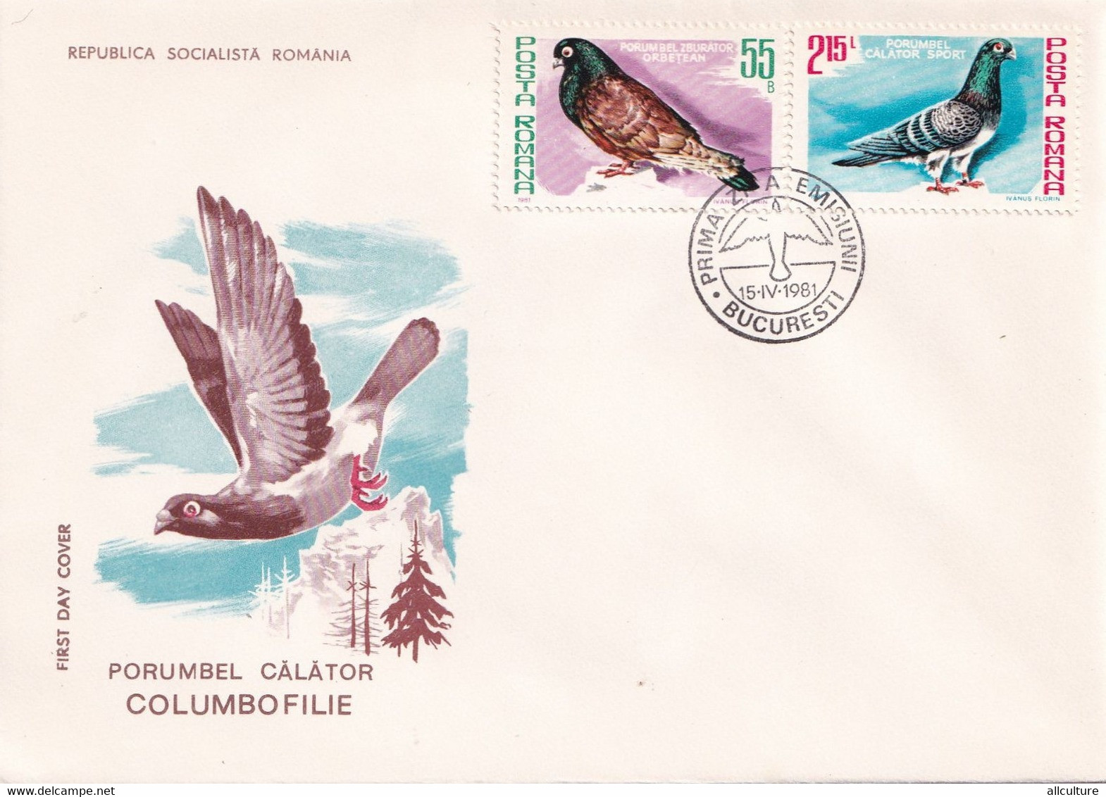 A2743 - Porumbelul Calator, Columbofilie, Republica Socialista Romania, Bucuresti 1981 3 Covers FDC - FDC