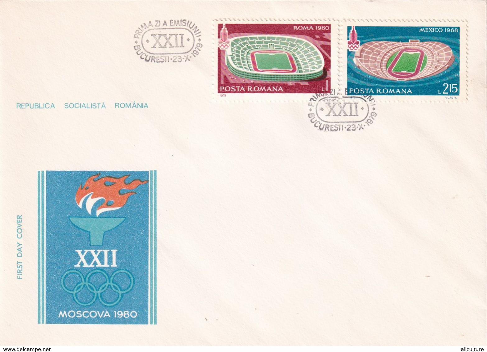 A2754-  Jocurile Olimpice Moscova URSS 1980, Republica Socialista Romania, Bucuresti 1979  4 Covers FDC - FDC