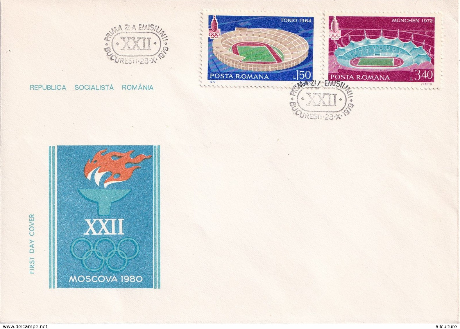 A2755-  Olympic Games Moscow URSS 1980, Republica Socialista Romania, Bucuresti 1979  4 Covers FDC - FDC