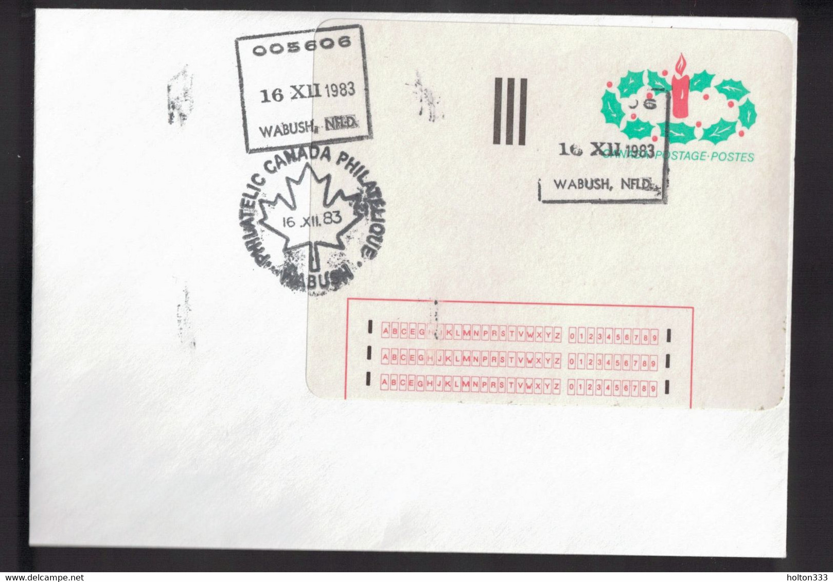 CANADA Scott # 1-ST - Stick'N Tic Label Used Wabush Labrador Dec 16, 1983 #2 - Postal History