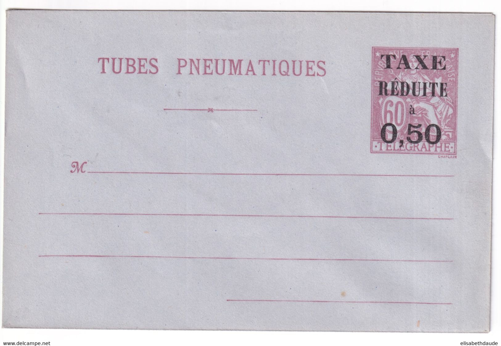 PNEUMATIQUE - 1896 - ENVELOPPE ENTIER POSTAL TYPE CHAPLAIN - STORCH G2 - NEUVE - - Pneumatiques