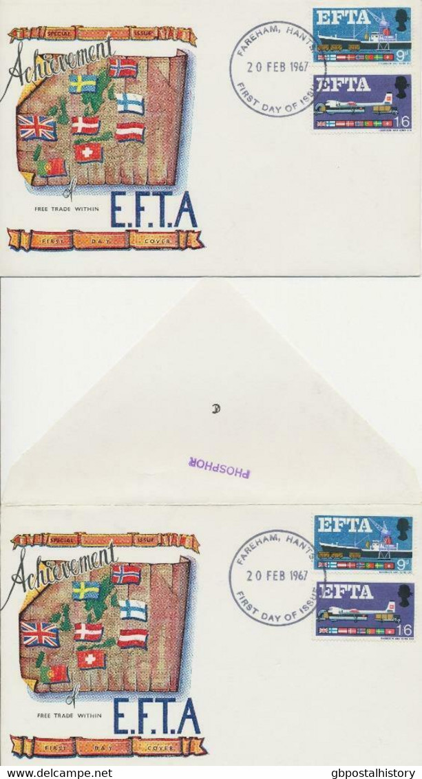 GB 1967 European Free Trade Association (EFTA) On 2 Superb FDC‘s (NON-PHOS+PHOS) Both W. Large Dark Blue FDI Of FAREHAM - 1952-1971 Em. Prédécimales