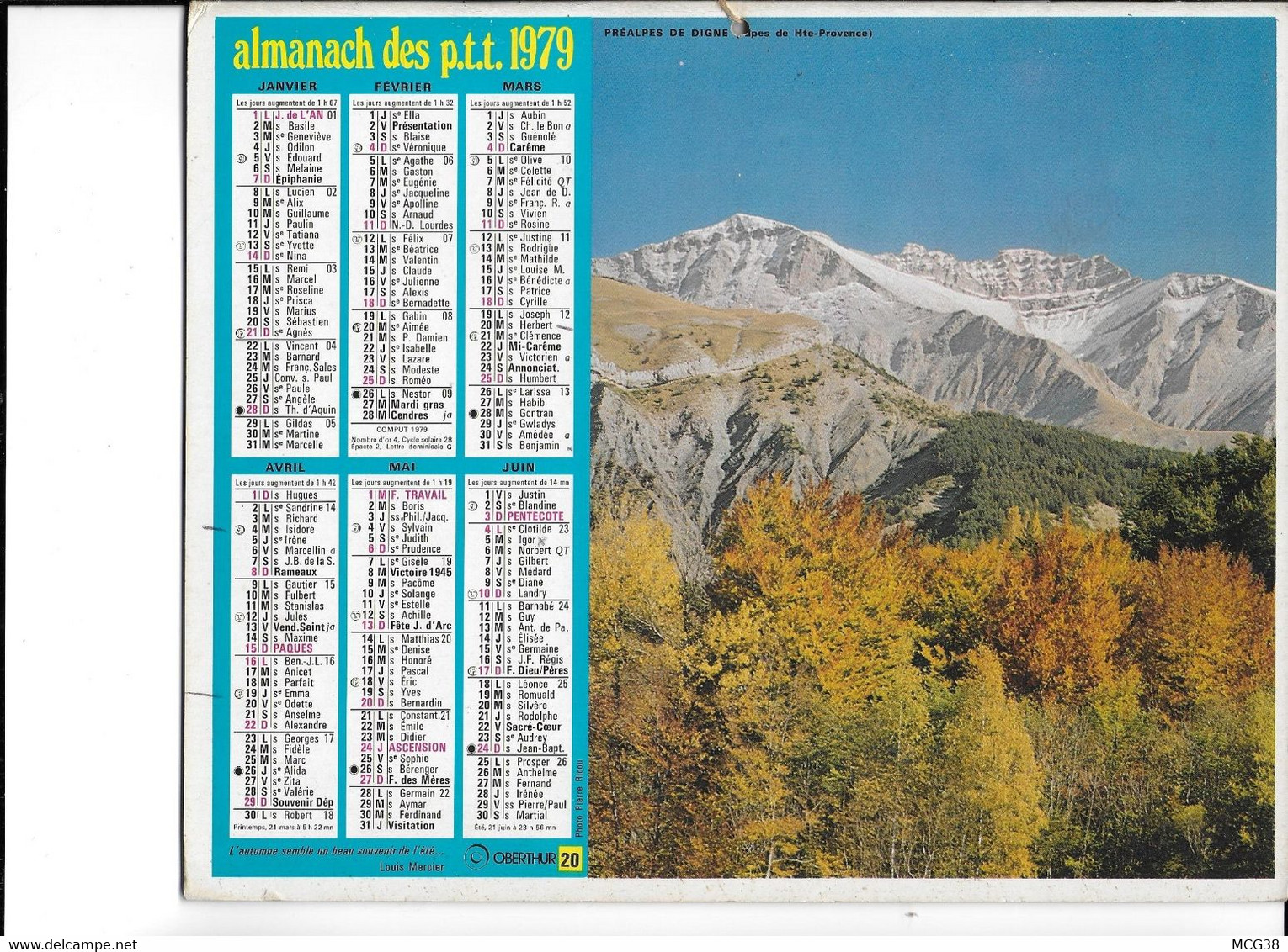 ALMANACH  PTT  1979  -  PREALPES  De  DIGNE - Formato Grande : 1961-70