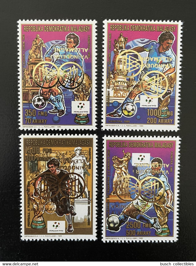 Madagascar Madagaskar 1989 / 1993 DOUBLE INVERT Surchargé Overprint Mi. 1543 - 1546A Italia 1990 FIFA World Cup Football - 1990 – Italie