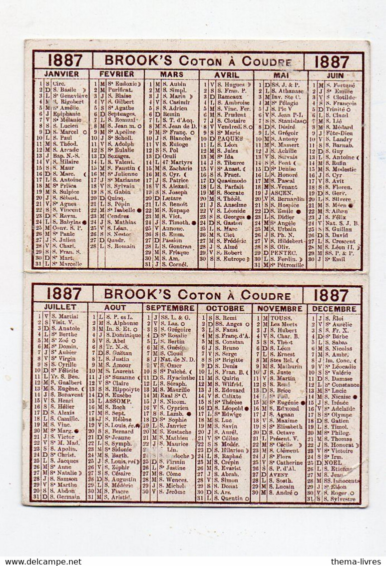 Petit Calendrier 1887  BROOKS  Coton Pour Machines à Coudre (PPP28135) - Small : ...-1900