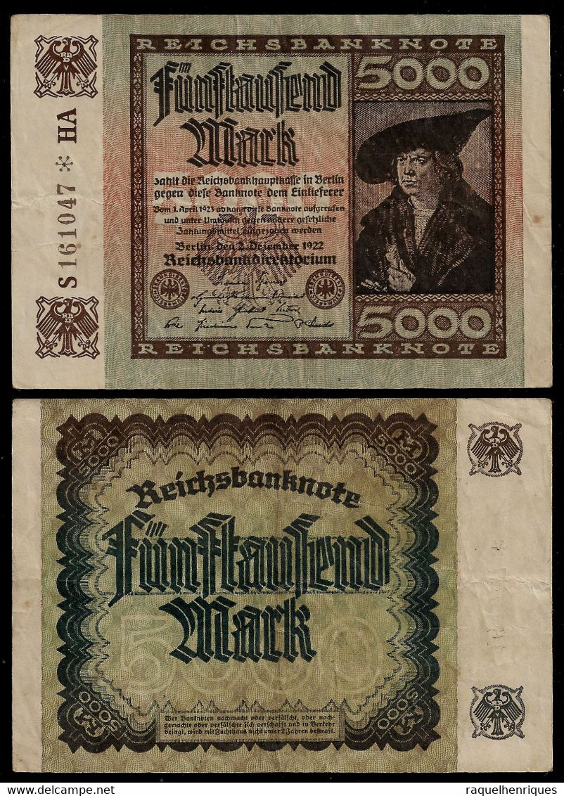 GERMANY BANKNOTE 5000 MARK 1922 P#81d VF (NT#05) - 10.000 Mark