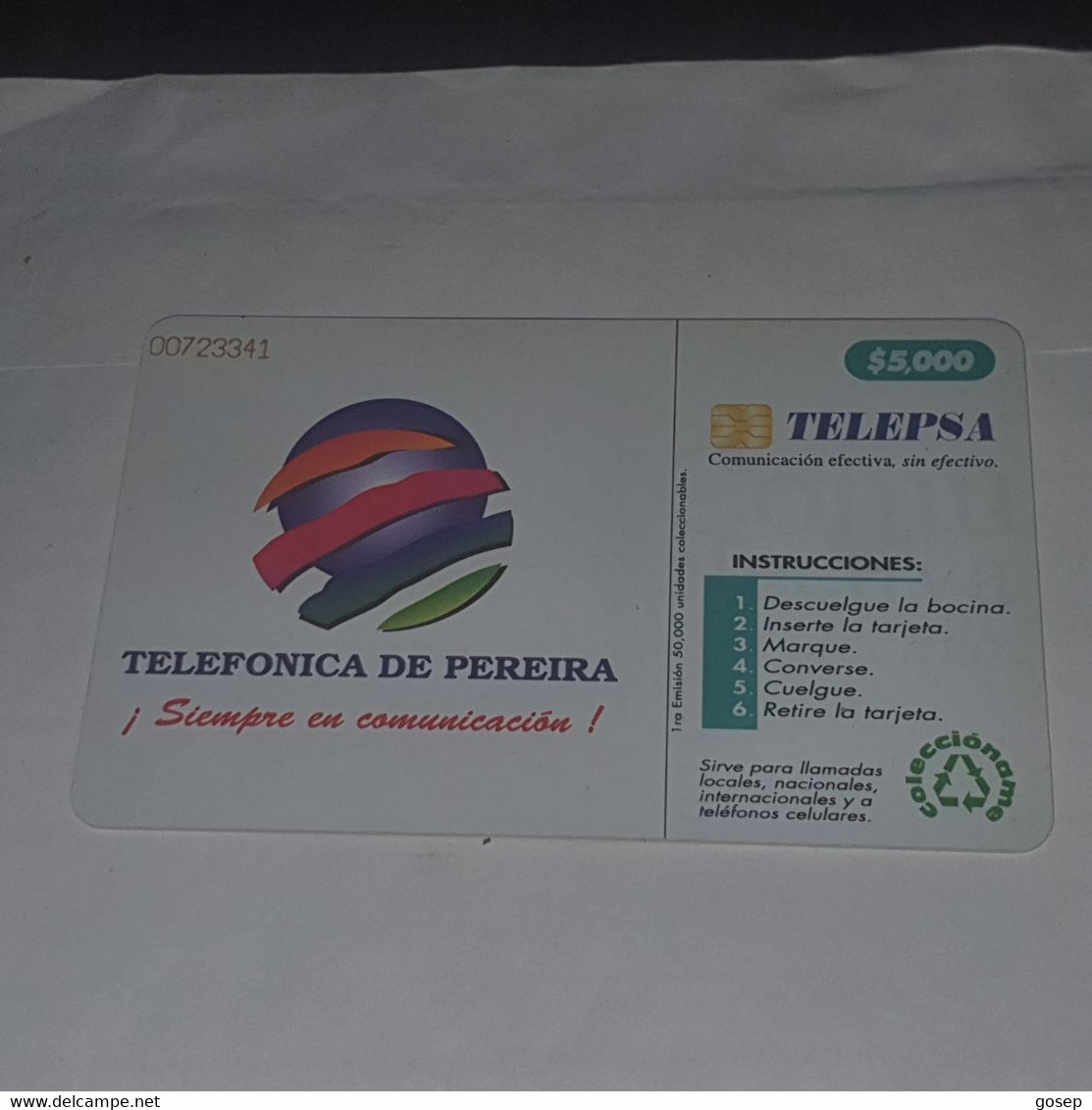 Colombia-(CO-TE-009)-viaducto-(30)-($5.000)-(00723341)-used Card+1card Prepiad Free - Colombia