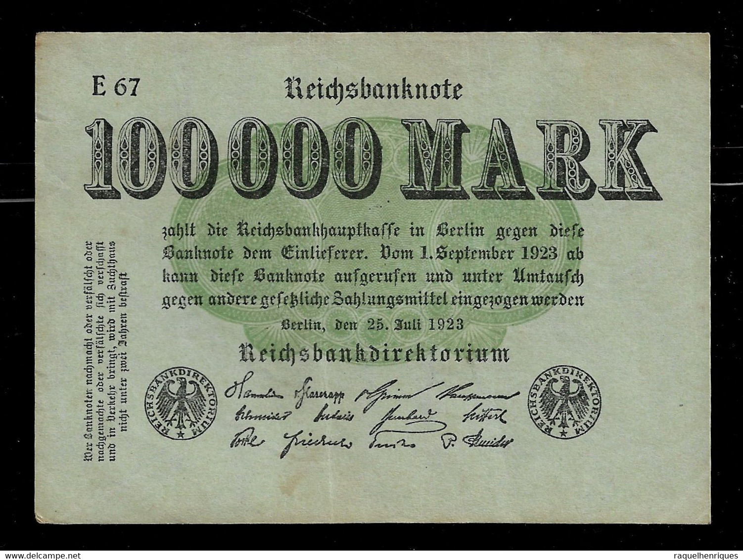 GERMANY BANKNOTE 100 000 Mark 1923 UNIFACE P#91 VF (NT#05) - Other & Unclassified
