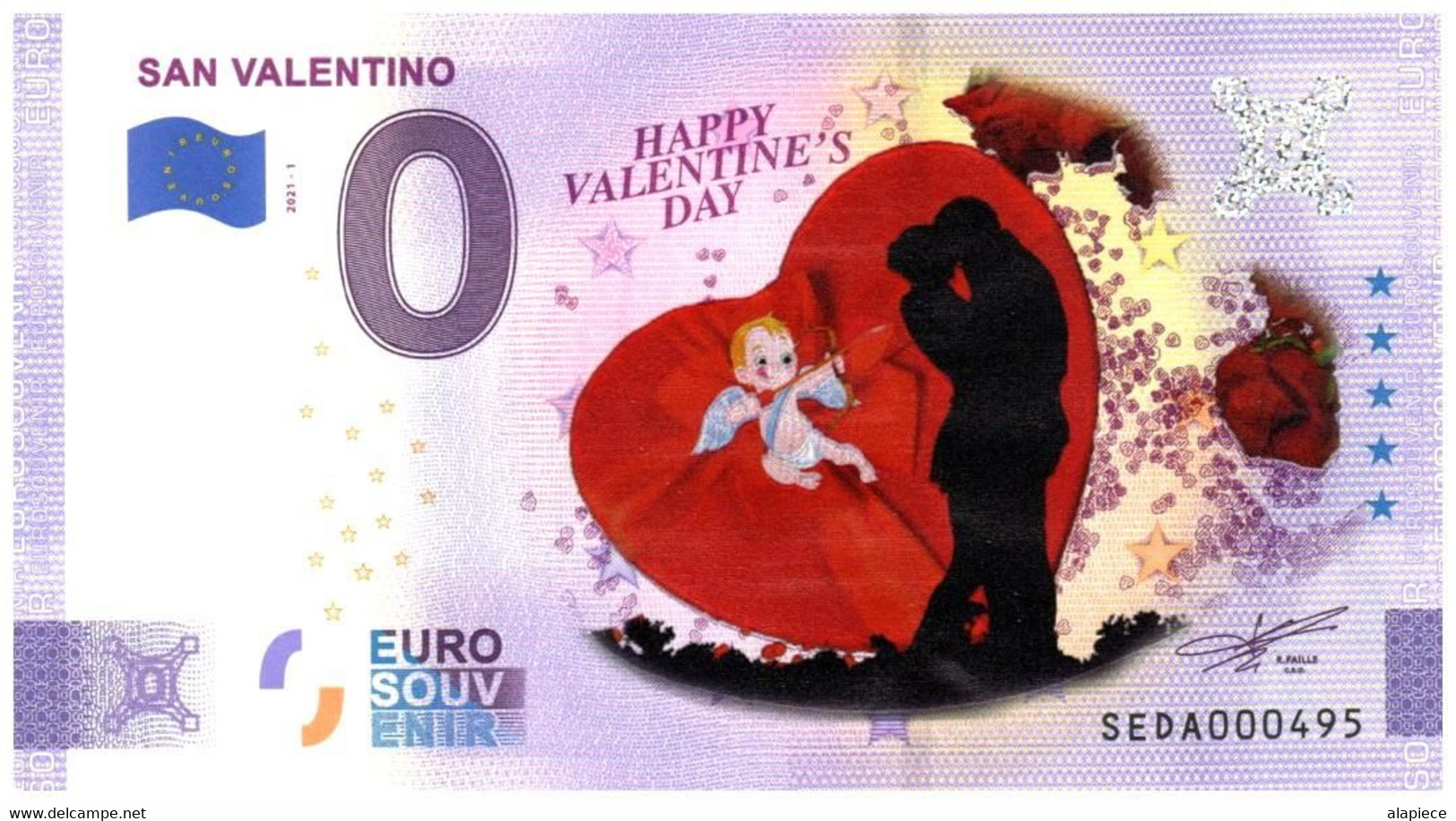 Billet Souvenir - 0 Euro - Italie - San Valentino (2021-1) Edition Colorée - Private Proofs / Unofficial