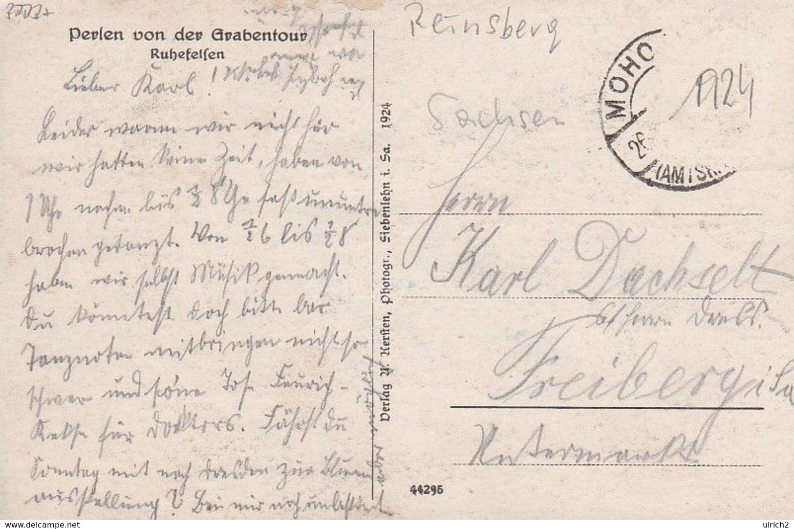 AK Perlen Von Der Grabentour - Ruhefelsen - Mohorn 1924 (55554) - Reinsberg (Sachsen)