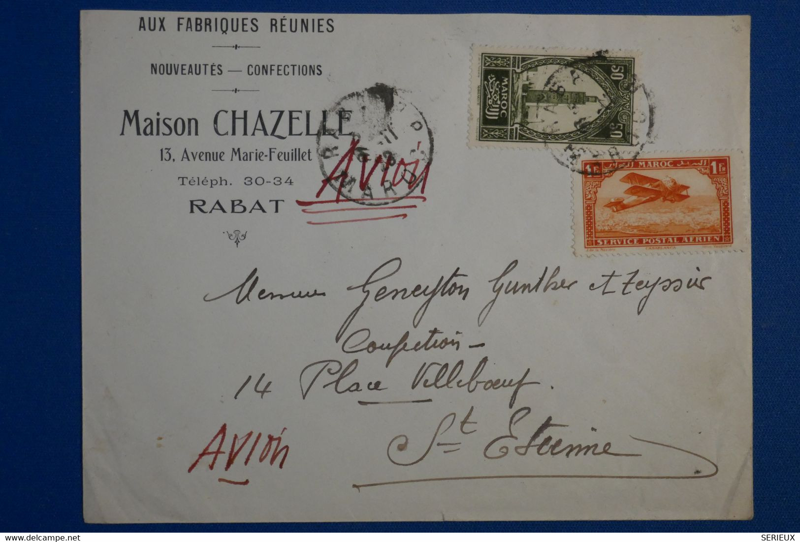 P20 MAROC BELLE LETTRE 1923 RABAT  POUR ST ETIENNE+ AFFRANCH INTERESSANT - Briefe U. Dokumente