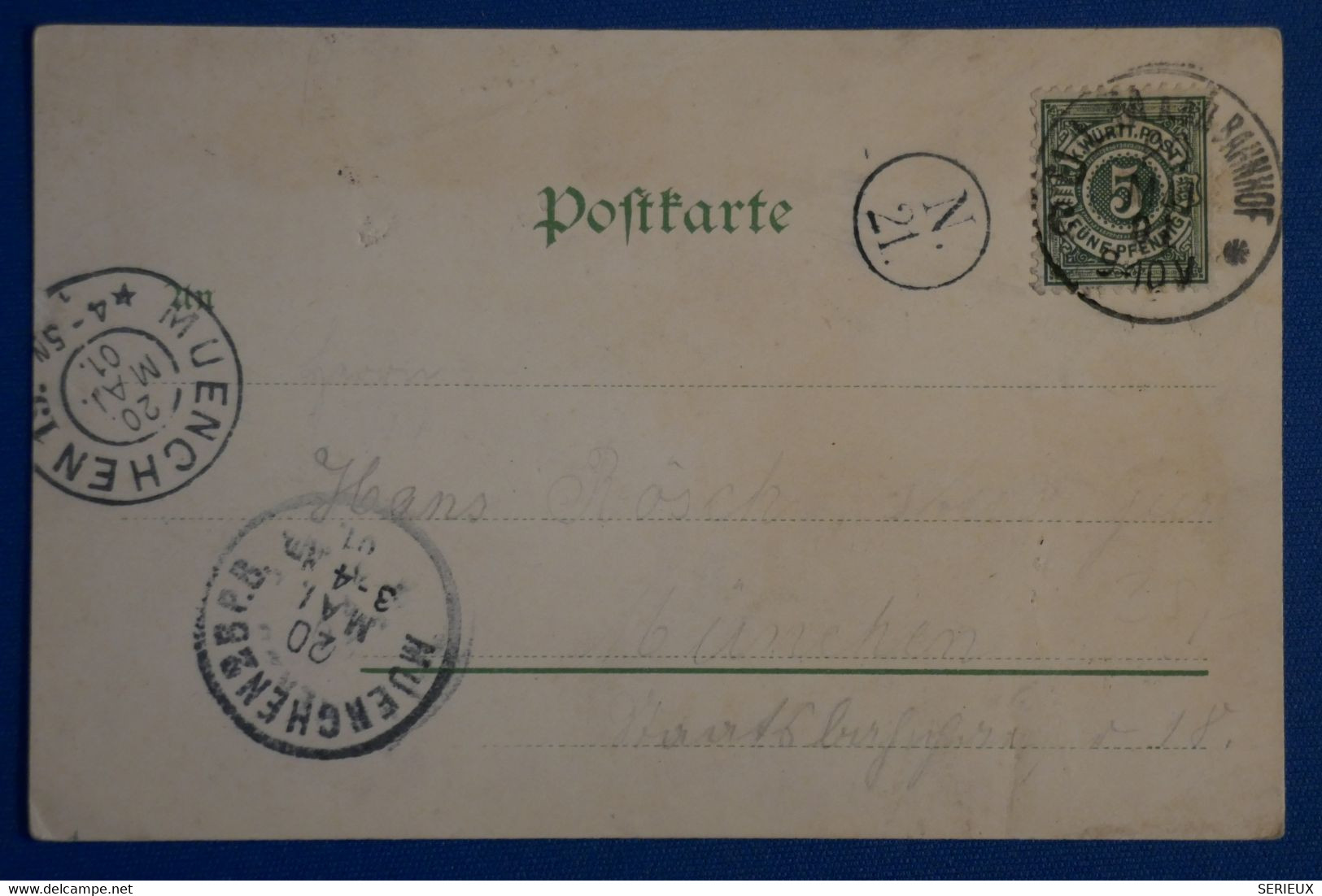 P22 WURTENBERG ALLEMAGNE BELLE CARTE 1901 ULM POUR MUNSCHEN + AFFRANCH. INTERESSANT - Interi Postali