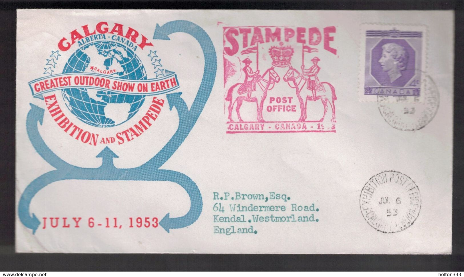 CANADA Scott # 330 On Calgary Stampede Cover - Event Post Office Cancels - Commemorative Covers