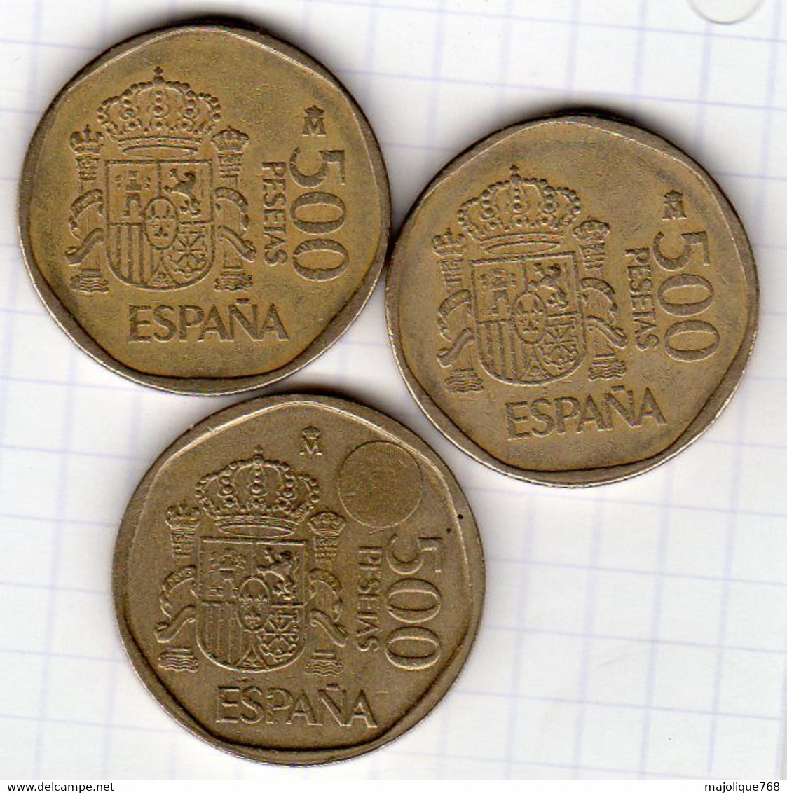Monnaie D' Espagne Lot De 3 Piéces De 500 Pesetas - 2 De 1989 Et 1 De 1998 En Bronze-aluminium - TTB - 500 Peseta
