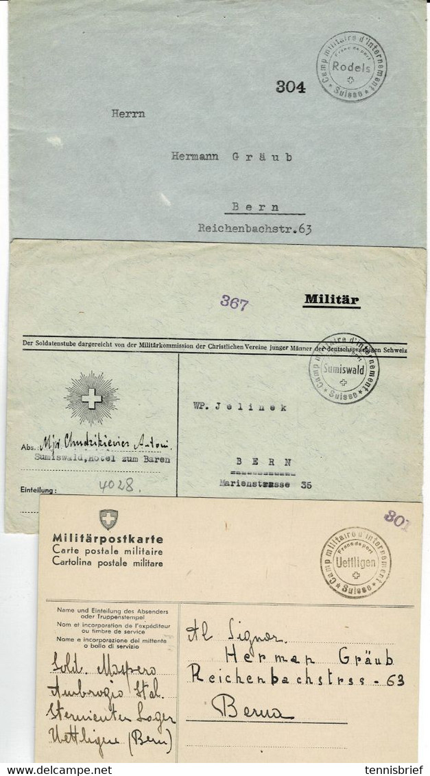 Ca. 1944, 3 Internierten-Belege, A4560 - Poststempel