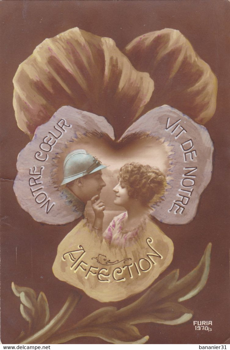 Guerre 1914 18 Cpa Guerre 1914 1918 Ww1 Amour Militaire Soldat Poilu Couple Notre Coeur Vit De Notre Affection Pensee Fleur