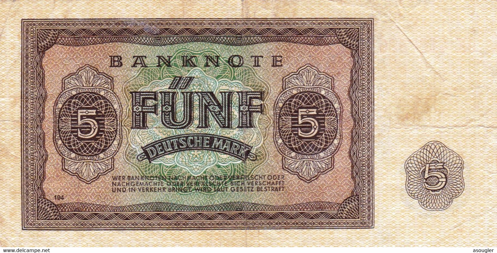 GERMANY - DEMOCRATIC REPUBLIC 5 MARK 1948 VF P-11b "free Shipping Via Registered Air Mail" - 5 Deutsche Mark