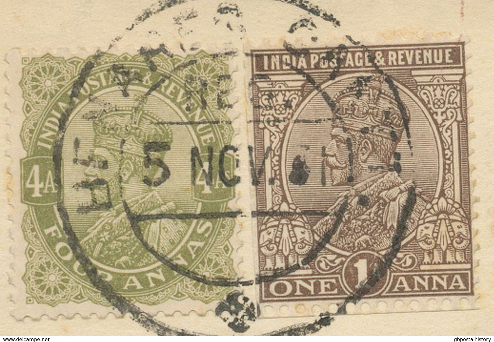 INDIA 1931, GV 4 Annas And 1 Anna (coil- Or Bookletstamp) On Fine Registered Cover From „MENARES CANT“ To BOURNEMOUTH - 1911-35 King George V