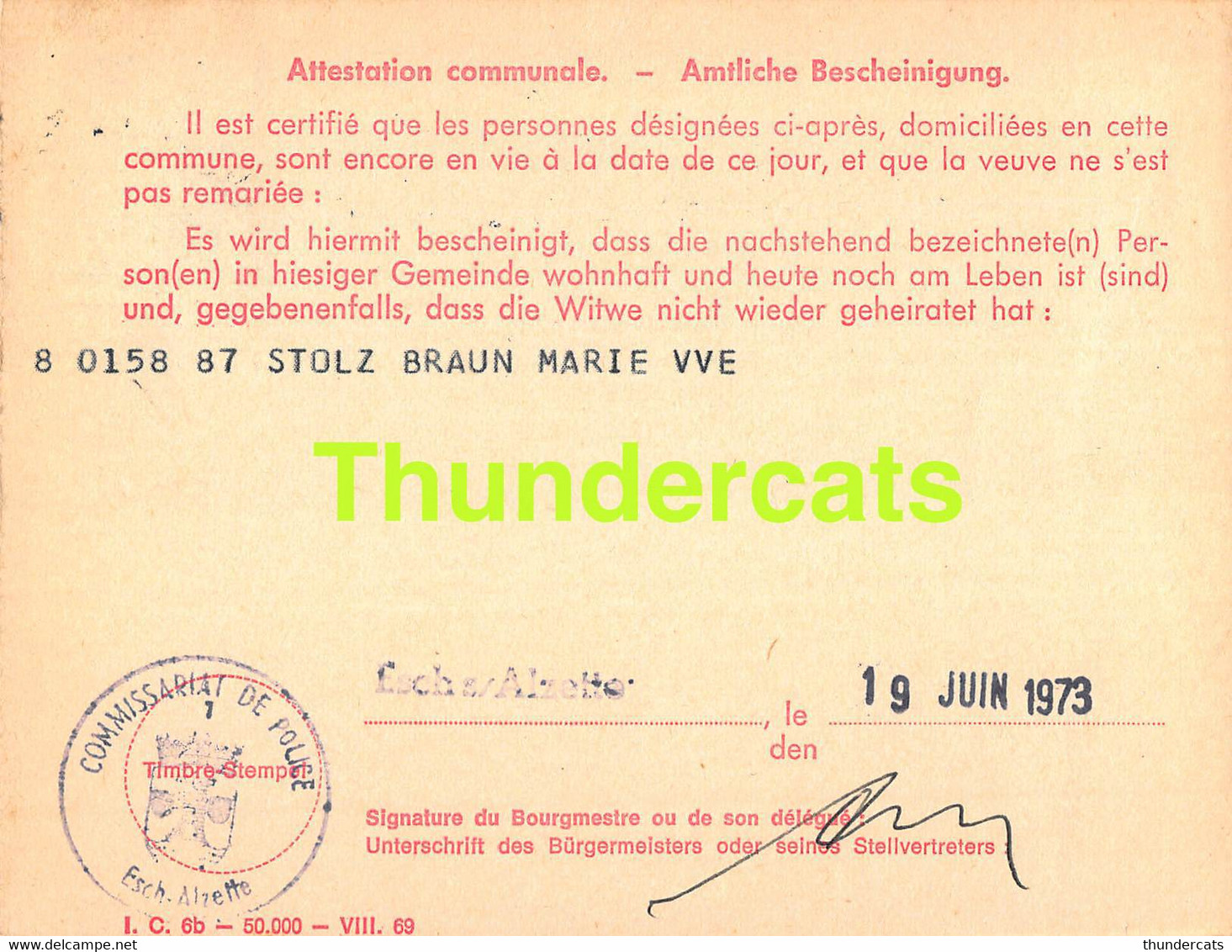 ASSURANCE VIEILLESSE INVALIDITE LUXEMBOURG 1973 ESCH SUR ALZETTE  STOLZ BRAUN - Briefe U. Dokumente