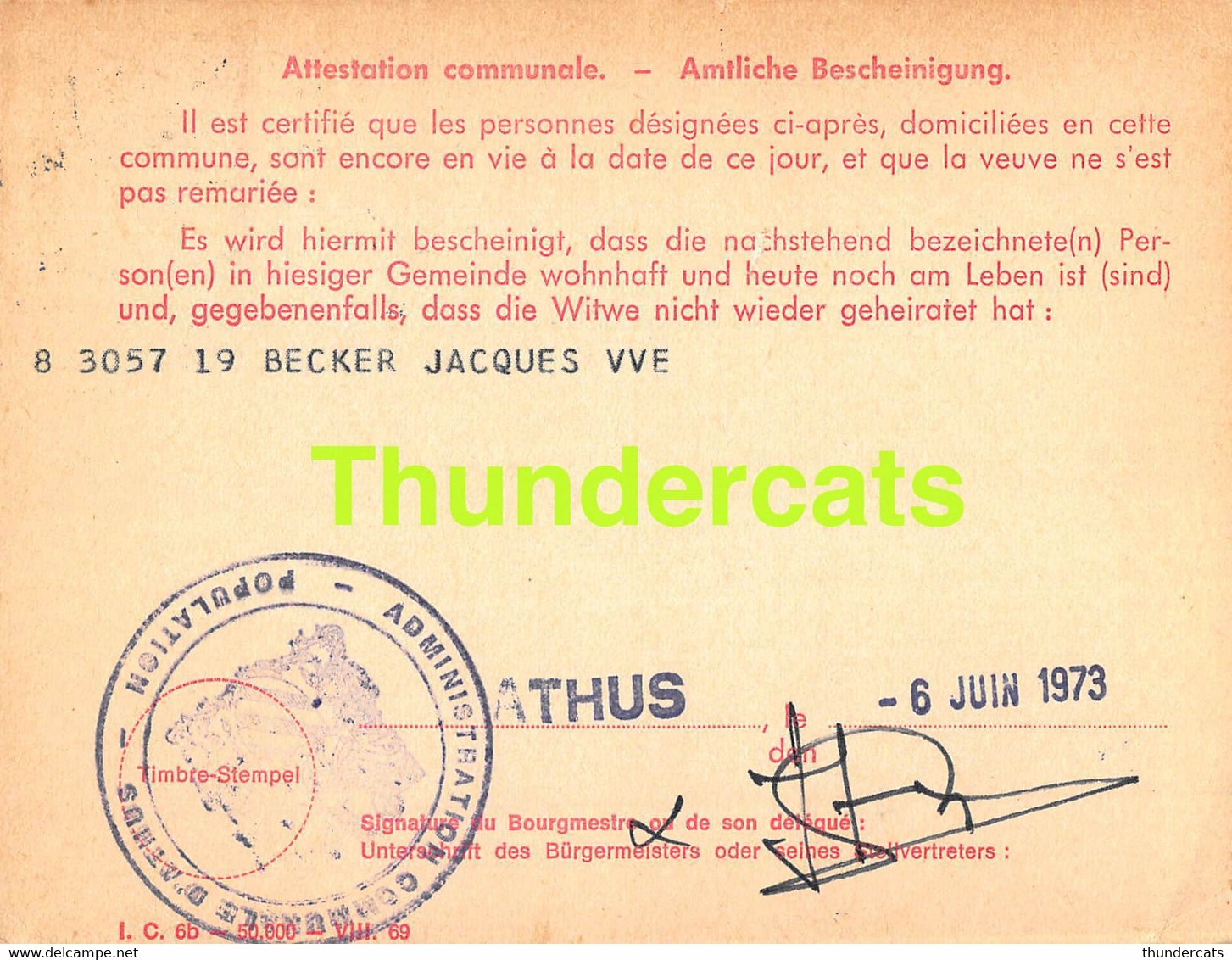 ASSURANCE VIEILLESSE INVALIDITE LUXEMBOURG 1973 ATHUS BECKER - Lettres & Documents