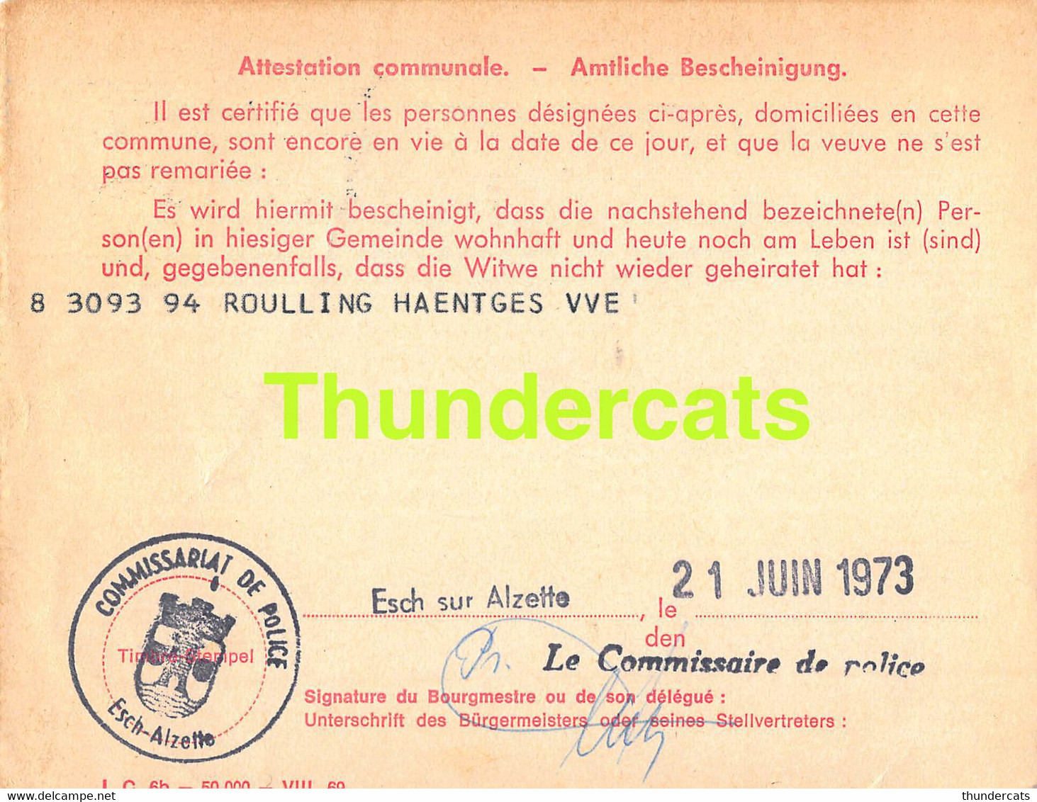 ASSURANCE VIEILLESSE INVALIDITE LUXEMBOURG 1973 ESCH SUR ALZETTE ROULLING HAENTGES - Briefe U. Dokumente