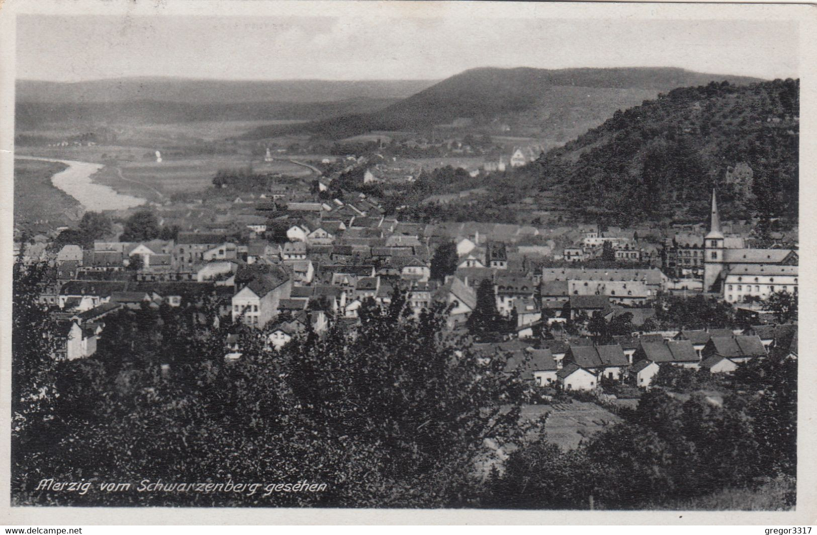 3166) MERZIG Vom Schwarzenberg Gesehen - Häuser Kirche Fluss ALT !! 1941 - Kreis Merzig-Wadern