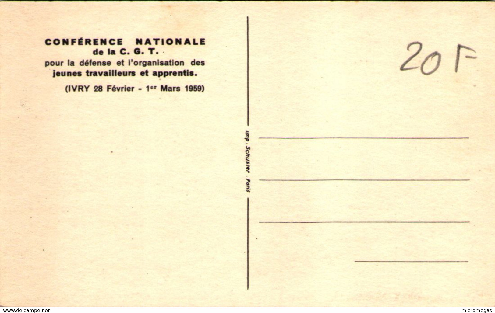 Bonne Année Jeunesse De France - Conférence Nationale C.G.T. Ivry Sur Seine 1959 - Ill. Jacques NARET - Syndicats
