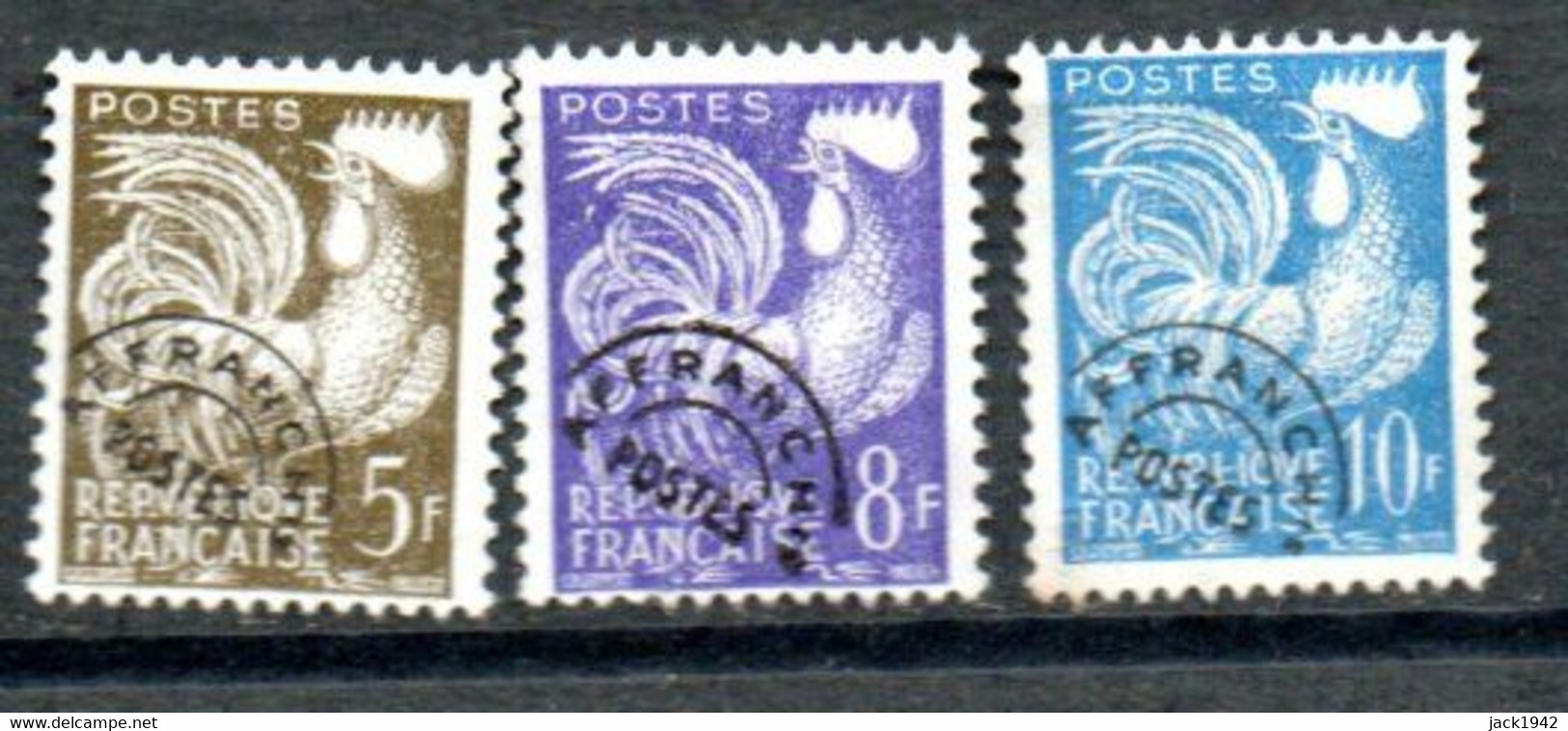 Préoblitérés Yvert N° 107, 109 Et 110, Type Coq Gaulois 5f 8f 10f - 1953-1960