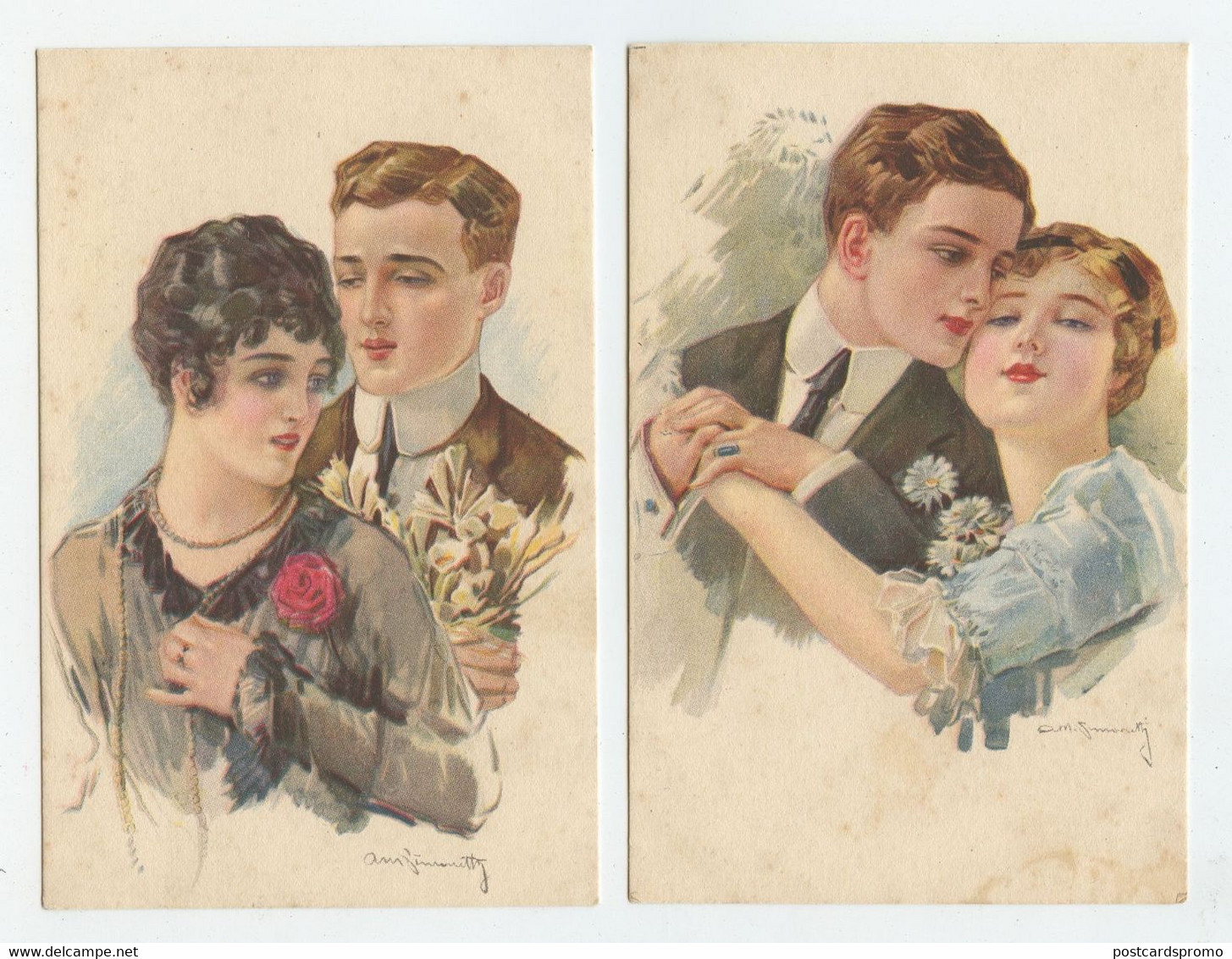 2 Postcards, Illustrateur, Art Sign Pc. By SIMONETTY  ( 2 Scans ) - Bompard, S.