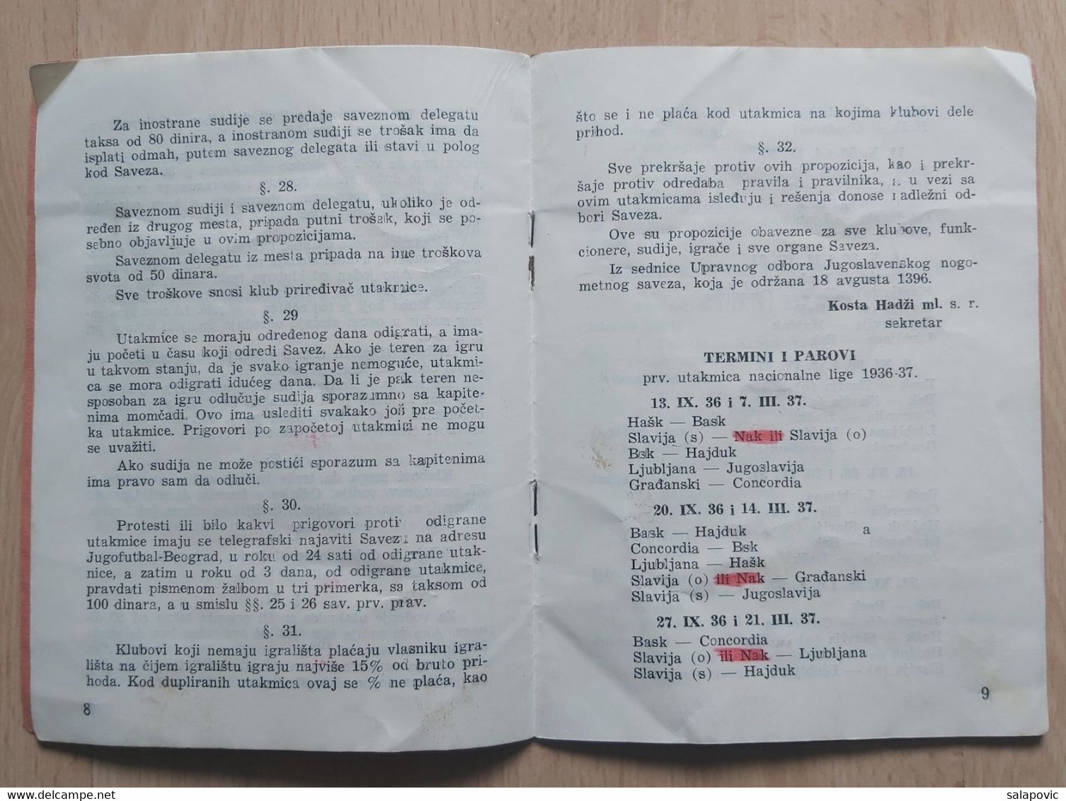 JUGOSLAVENSKI NOGOMETNI SAVEZ BEOGRAD  PROPOZICIJE DRŽAVNOG PRVENSTVA 1936-37  YUGOSLAV FOOTBALL ASSOCIATION - Livres