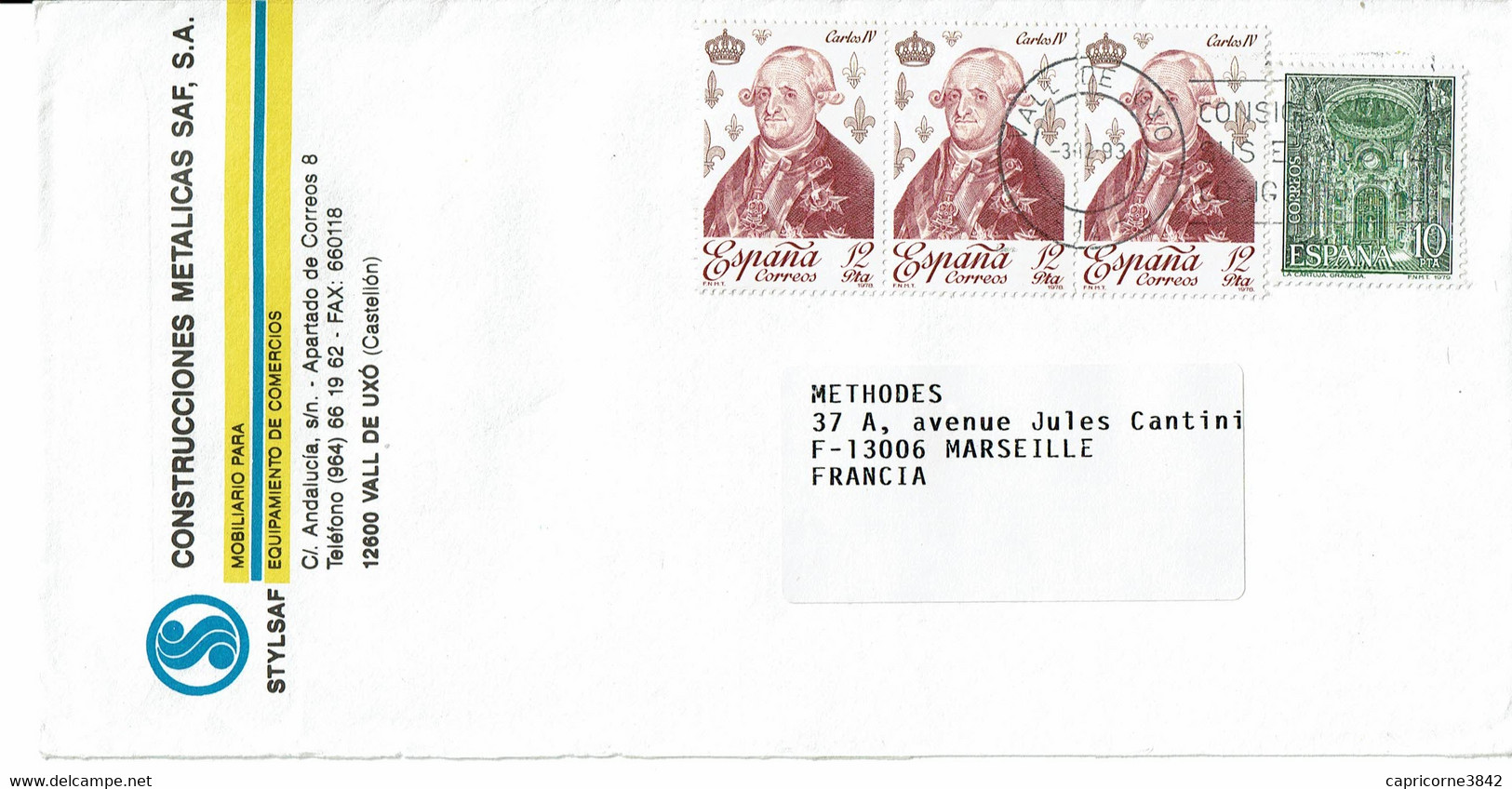 1993 - Espagne - Lettre Pour La France - Tp N° 2143 - 2180 - Briefe U. Dokumente