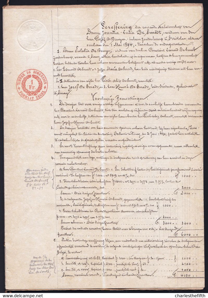 AKTE VEREFFENING SINAY 1894 - NALATENSCHAP JOANNA DE SMEDT - Historical Documents