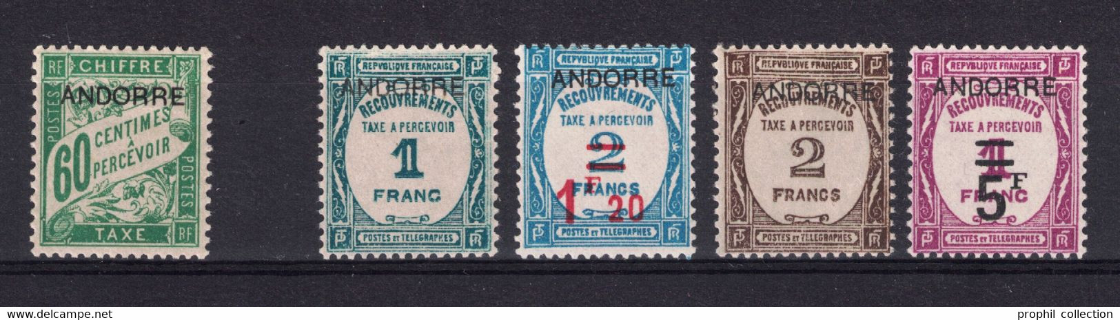 ANDORRE FRANÇAIS - LOT De 5 TIMBRES TAXE N° 12 13 14 15 + 5 TOUS NEUFS * TB - BELLE COTE - Andere & Zonder Classificatie