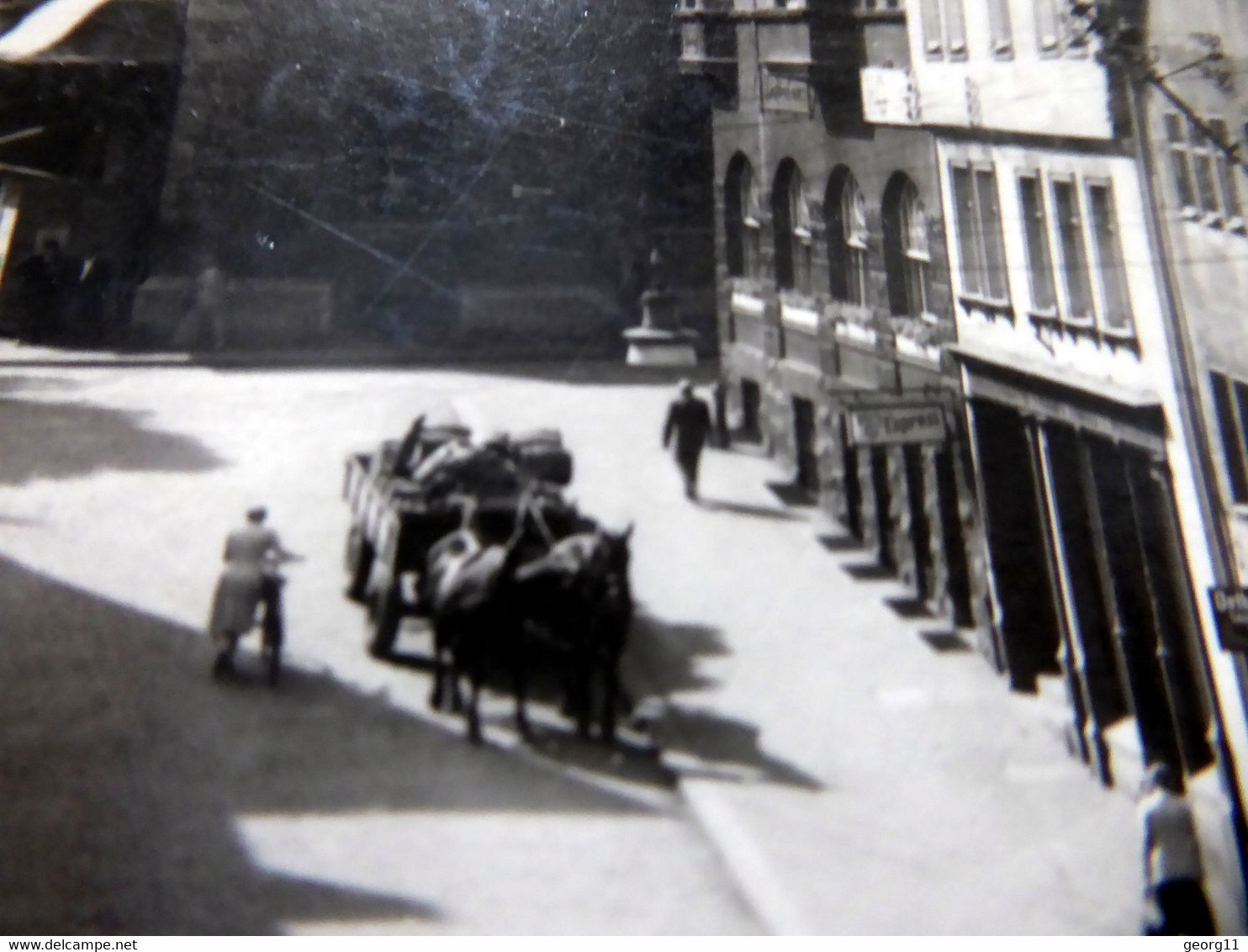 Pößneck - Krautgasse - Rathaus - Pferdefuhrwerk - Kleinformat Echt Foto - DDR 1955 Thüringen - Poessneck