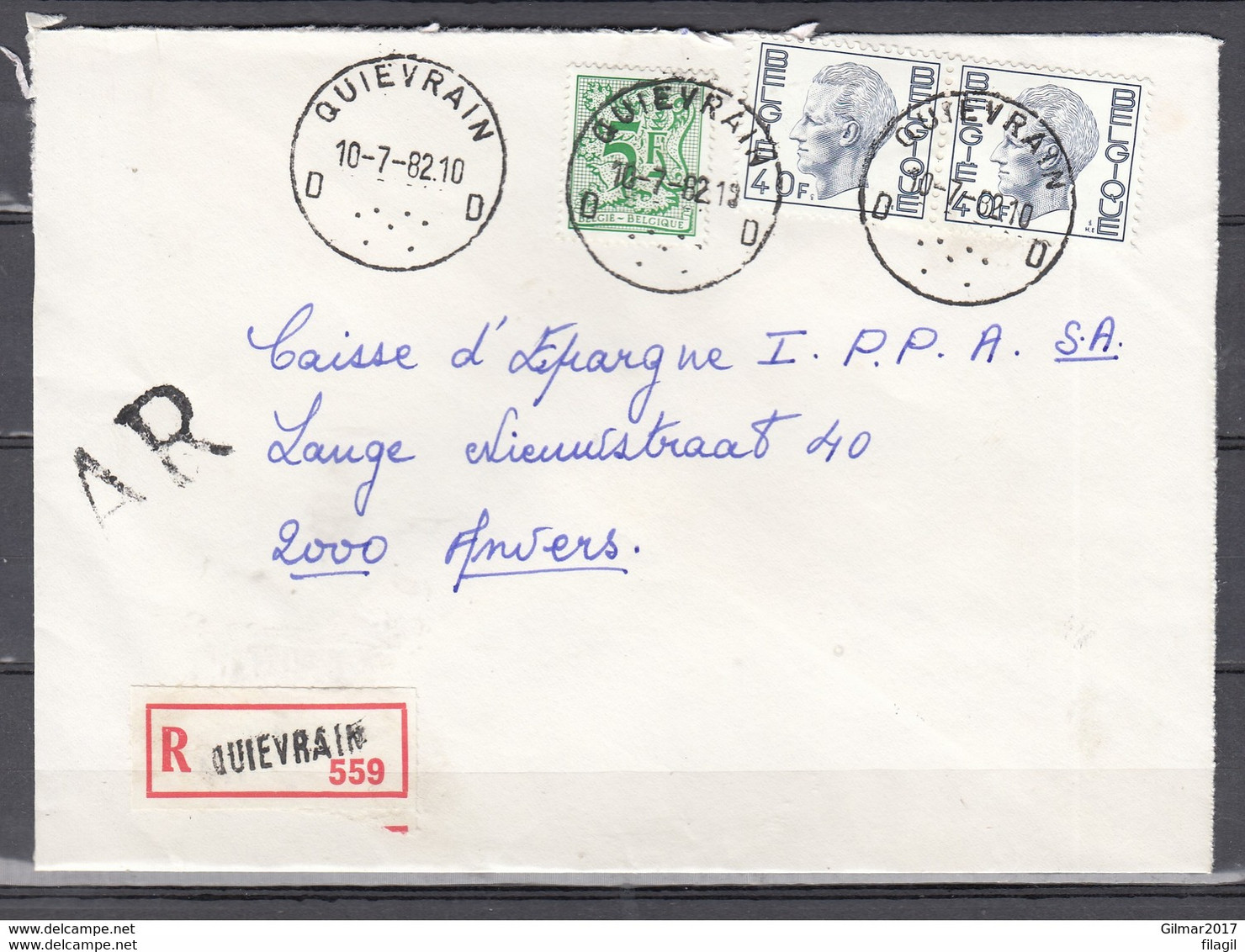 Aangetekende Brief Van Quievrian Naar Anvers AR - 1970-1980 Elström
