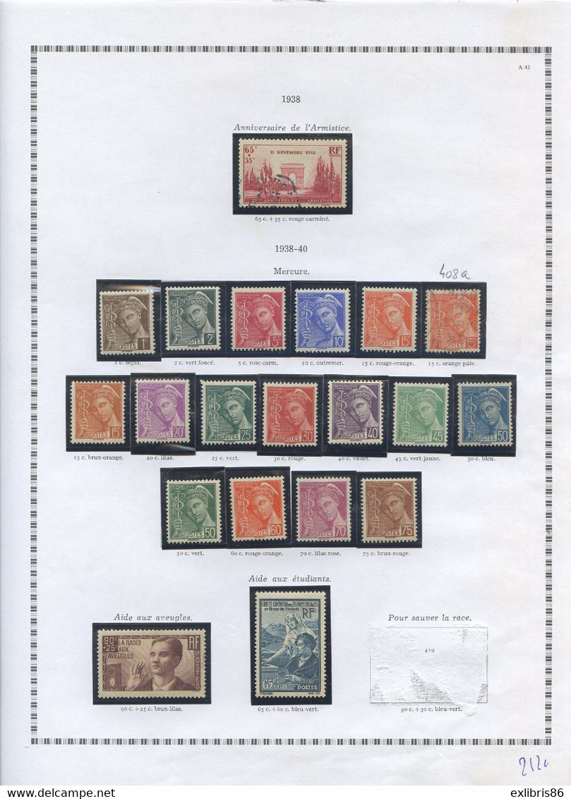 Réfalbi1604/// ANNEE 1938 COMPLETE ...52 TIMBRES  A PRIX TRES DOUX.................LES NEUFS SONT CHARNIERE - Autres & Non Classés