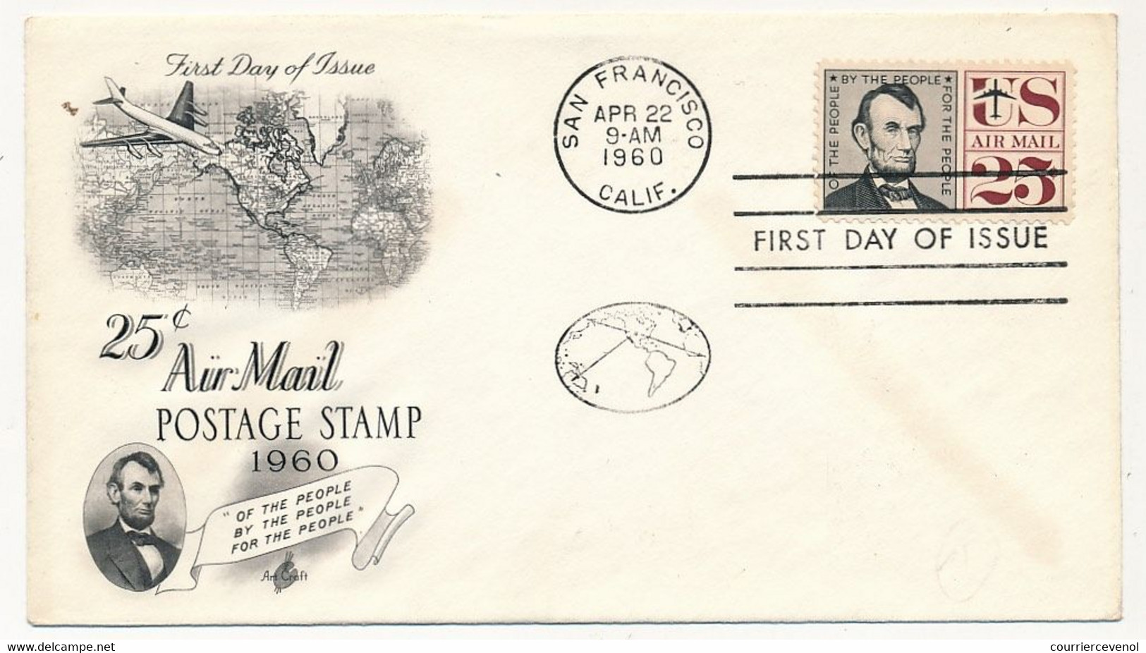 Etats Unis => Enveloppe FDC => Président Abraham LINCOLN -  Premier Jour - San Francisco - 22/9/1960 - 1951-1960