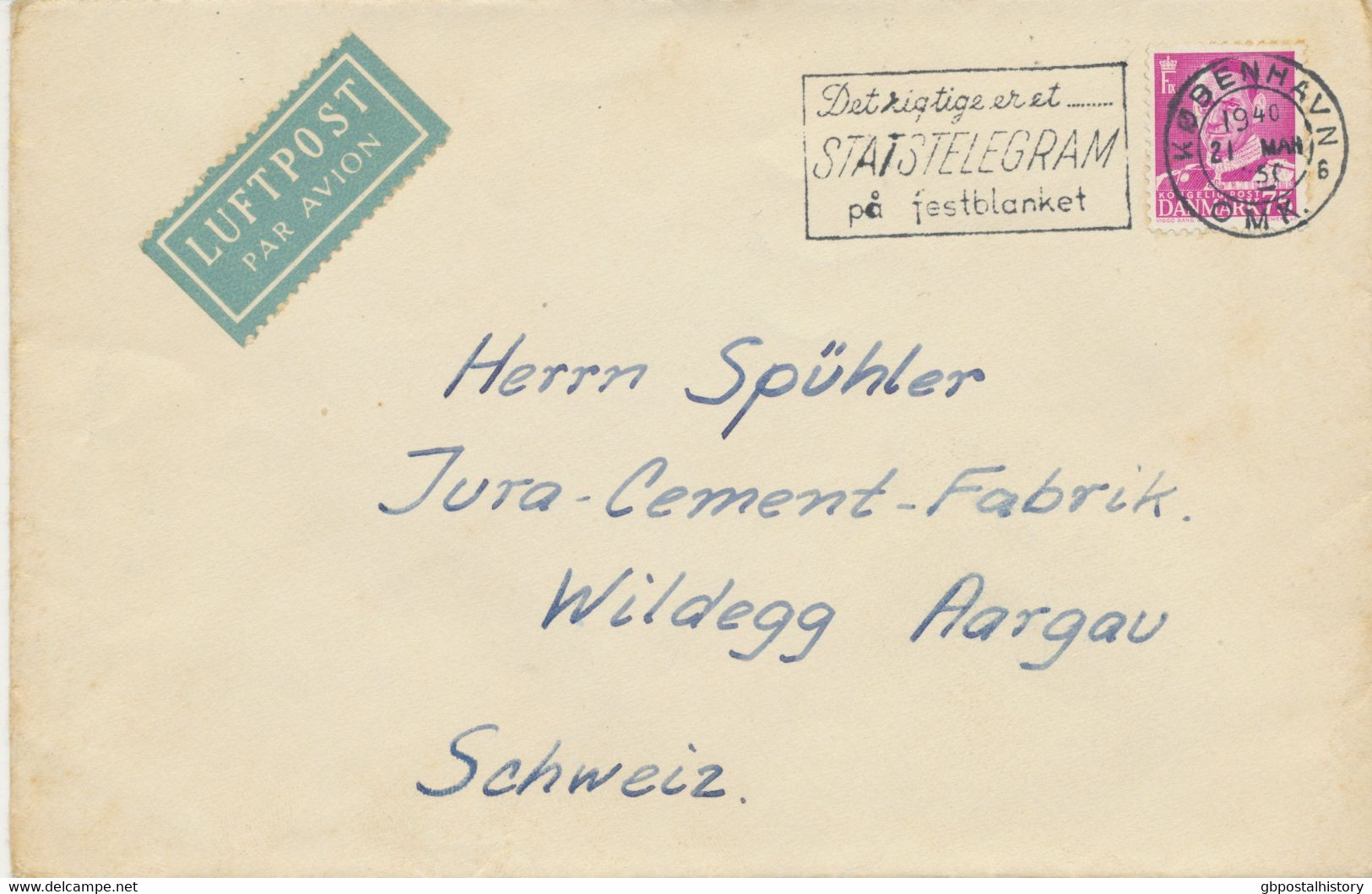 DÄNEMARK 1950, König Frederik IX 75 Ö Als EF Auf Früher Nachkriegs-Luftpost-Brief Mit Werbestempel „KOBENHAVN / OMK. 6 / - Luftpost