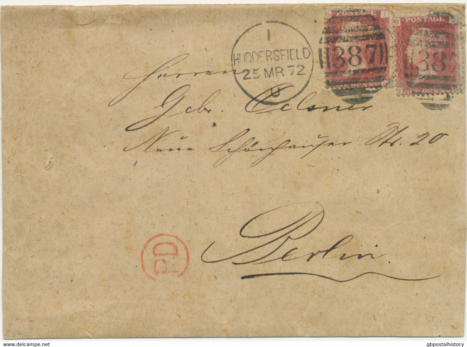 GB 1872, Extremely Rare Pre-U.P.U. Foreign Postage Rate 2d On Very Fine Wrapper To BERLIN With QV LE 1d Pl.149 (IB, JB) - Storia Postale