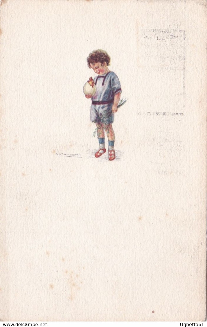 S. Bompard, Illustratore, Bambino Cartolina Augurale Buona Pasqua Viaggiata 1925 - Bompard, S.