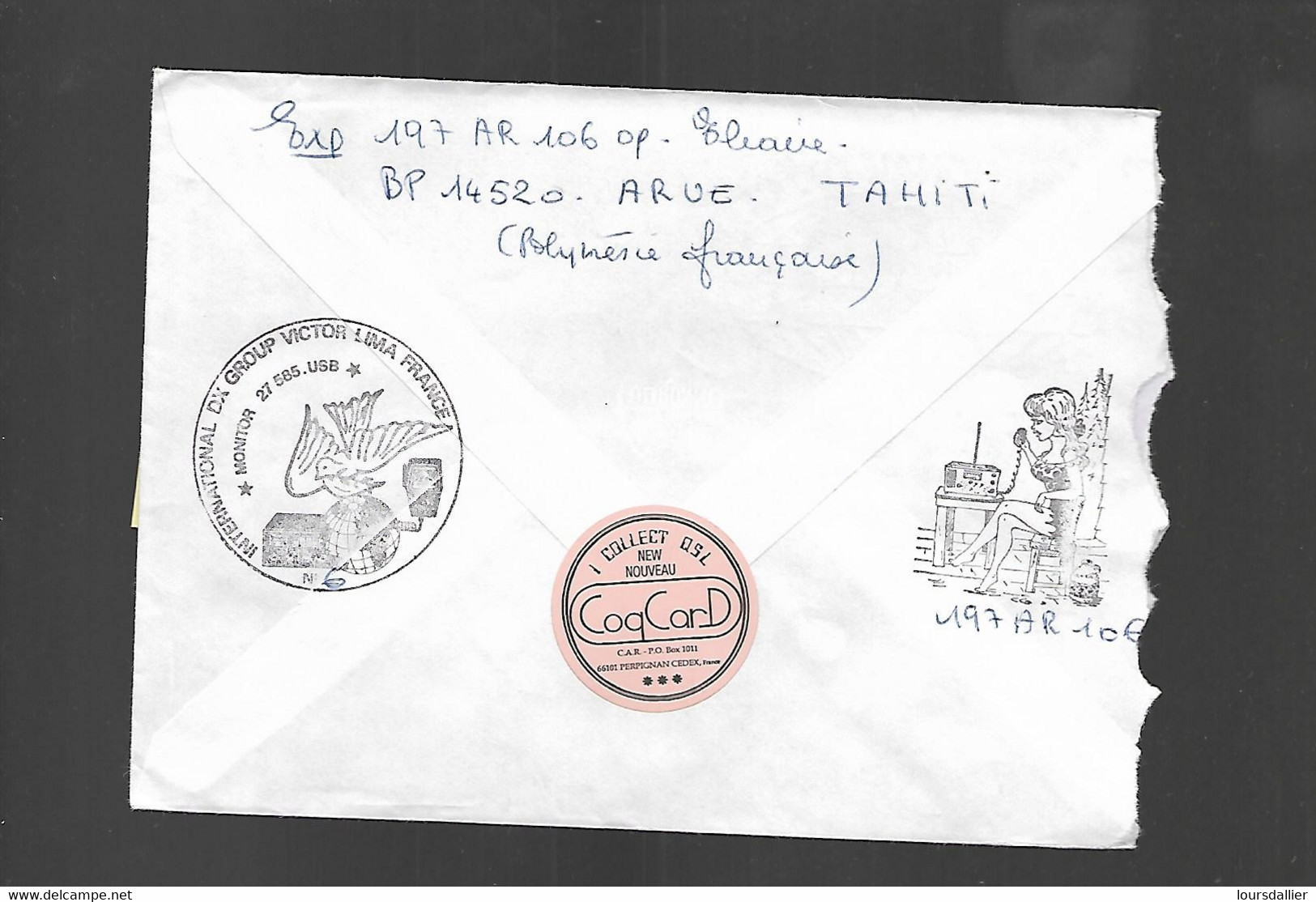 Enveloppe INTERNATIONAL DX CLUB ALFA ROMEO  19 02 1992 POLYNESIE FRANCAISE ILE DE TAHITI Jolies Cachets Au Dos   25 - Lettres & Documents