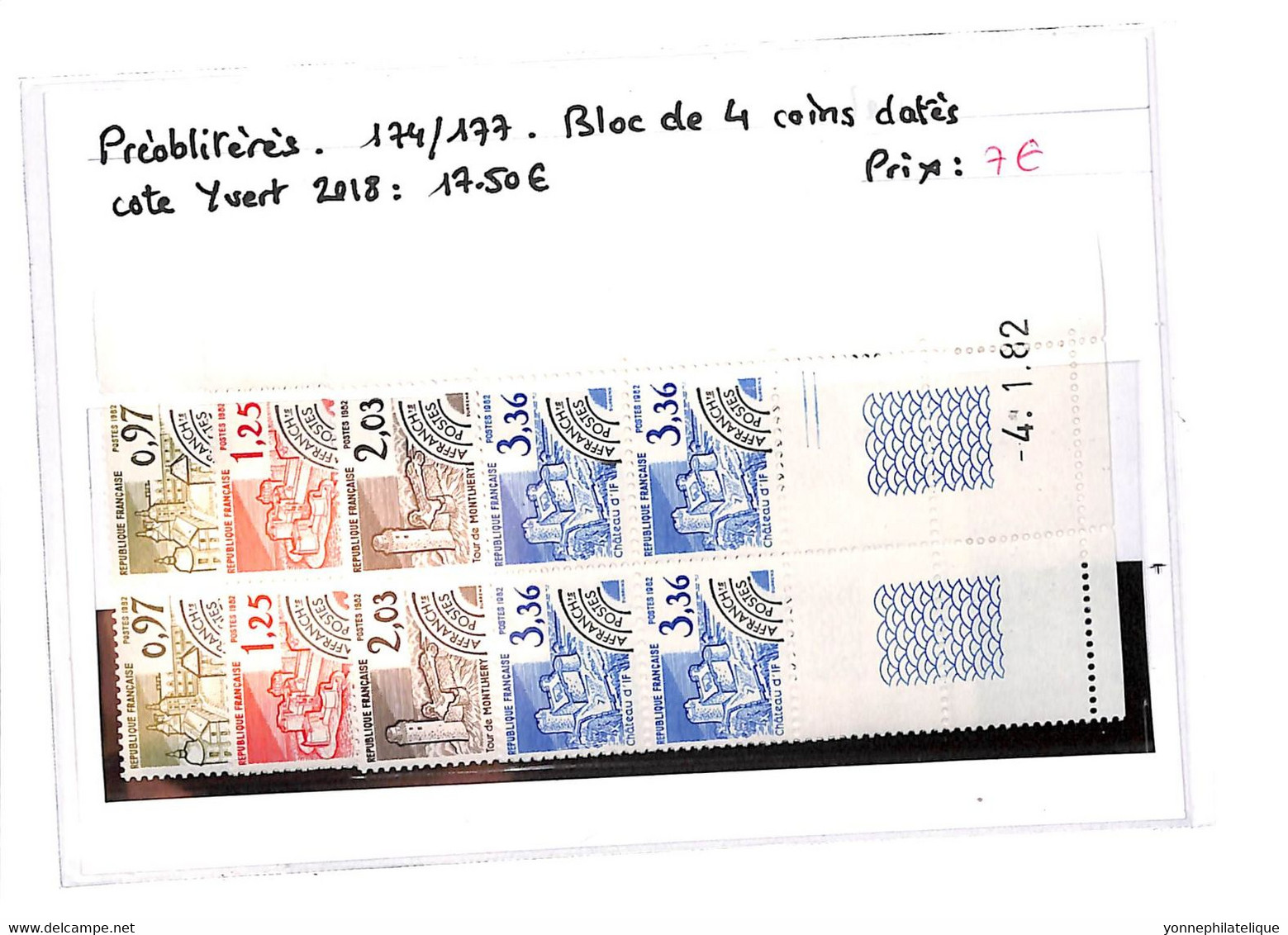 PREOBLITERE - N°174/177 Xx  Bloc De 4 Coins Datés -( Voir Scan) - Autres & Non Classés