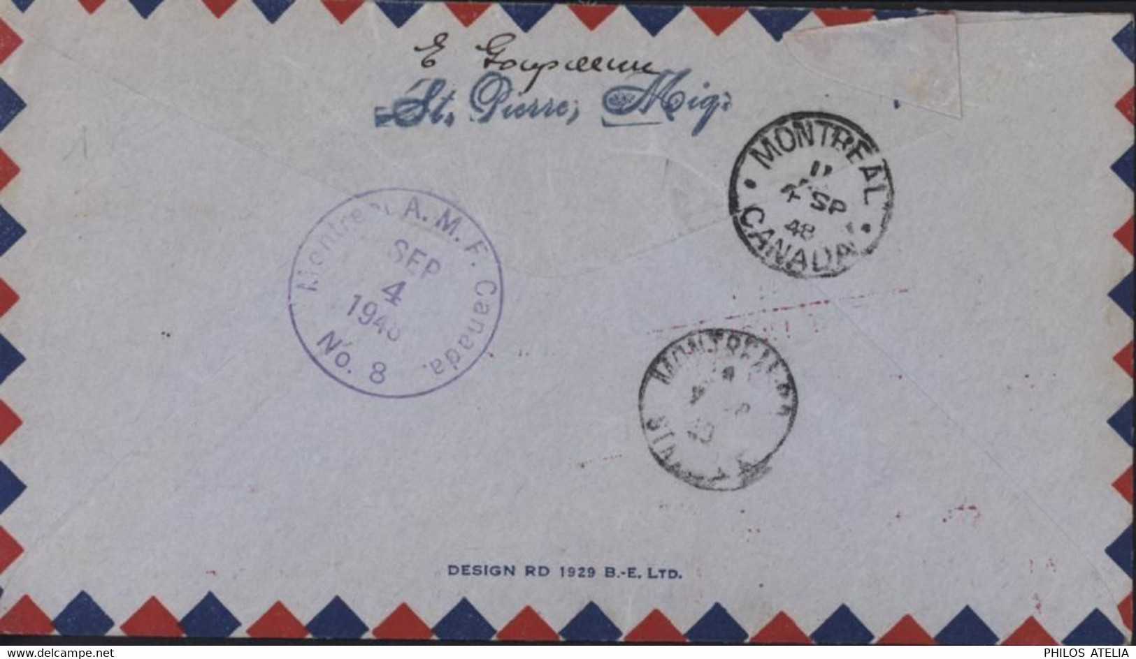 Cachet 1ère Liaison Postale Aérienne 31 AOUT 1948 USA St Pierre Et Miquelon Canada France YT Ae N°4 X2 + 10 Recommandé - Brieven En Documenten